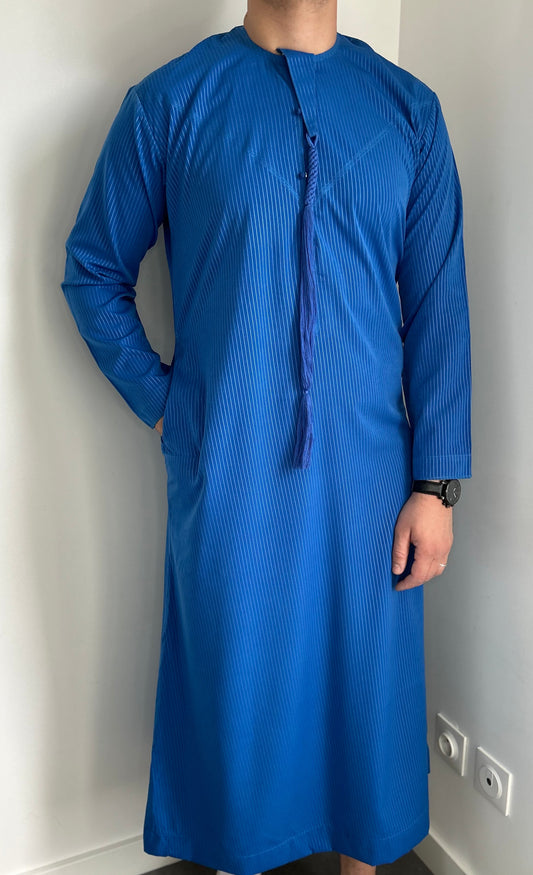Qamis Émirati à rayures Bleu électrique