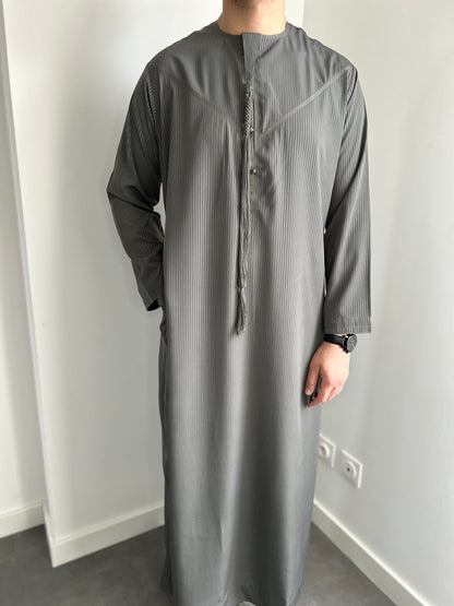 Qamis Émirati à rayures vert gris