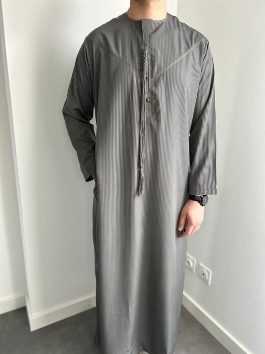 Qamis Émirati à rayures vert gris